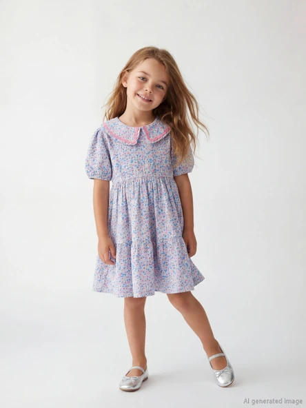 LCW Kids Mavi Çiçekli Kız Çocuk Elbise ürün görseli 1