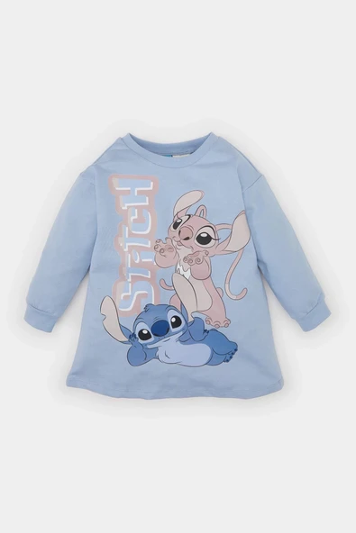 Defacto D8439A5BE551 Mavi Kız Bebek Disney Lilo & Stitch Bisiklet Yaka Uzun Kollu Sweat Elbise ürün görseli 1