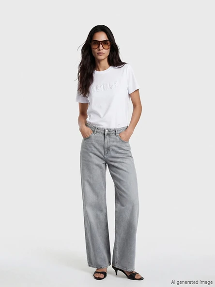 LCW Jeans Gri Wideleg Kadın Jean Pantolon ürün görseli 1