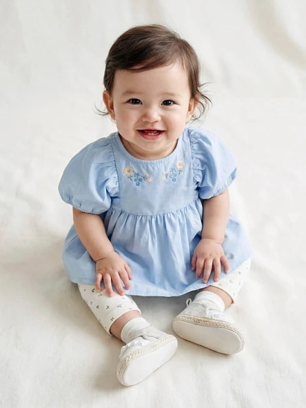 LCW baby Mavi Çiçekli Kız Bebek Bluz ve Tayt ürün görseli 1