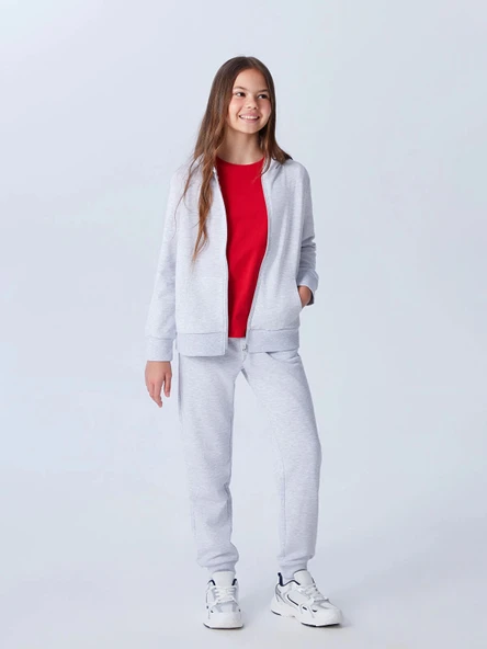 LCW Kids Gri Kapüşonlu Kız Çocuk Eşofman Takım ürün görseli 1