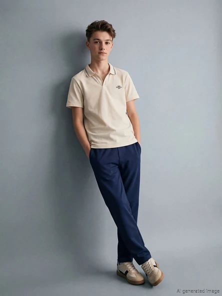 LCW Kids Bej Nakışlı Polo Yaka Erkek Çocuk Takım ürün görseli 1