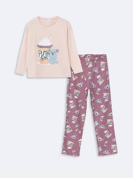 LCW Kids Lila Bisiklet Yaka Kız Çocuk Pijama Takımı ürün görseli 1