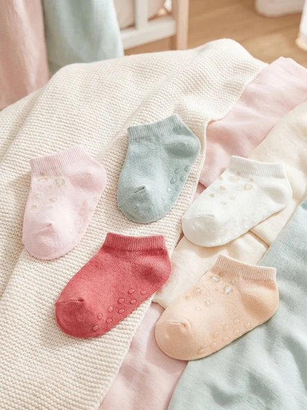LCW baby Pembe Desenli Kız Bebek Patik Çorap 5'li ürün görseli 1