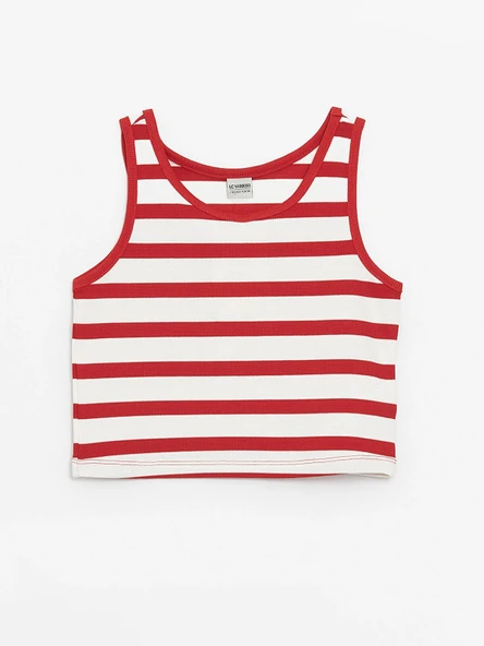 LCW Kids Kırmızı Bisiklet Yaka Çizgili Kız Çocuk Crop Atlet ürün görseli 1