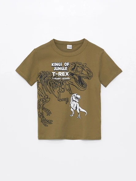 LCW Kids Haki Bisiklet Yaka Baskılı Kısa Kollu Erkek Çocuk Tişört ürün görseli 1