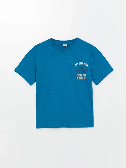 LCW Kids Mavi Oversize Bisiklet Yaka Erkek Çocuk Tişört ürün görseli 1