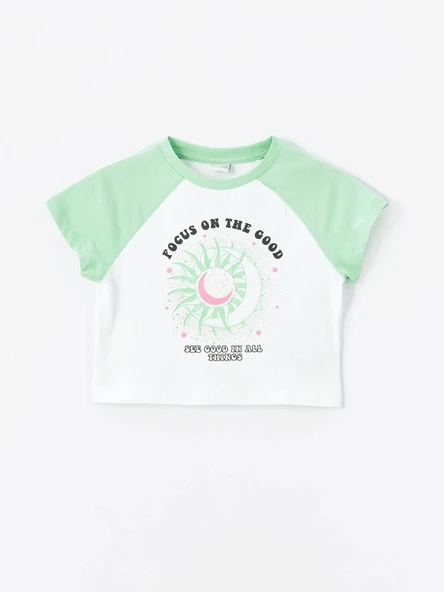 LCW Kids Beyaz Bisiklet Yaka Baskılı Kısa Kollu Kız Çocuk Tişört ürün görseli 1