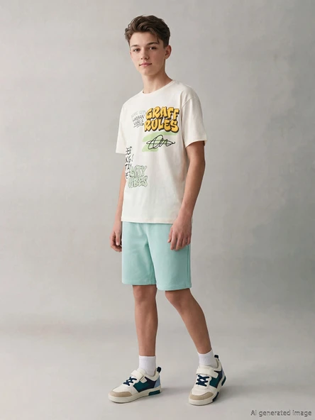 LCW Kids Ekru Baskılı Erkek Çocuk Tişört ve Şort ürün görseli 1