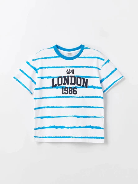 LCW Kids Lacivert Oversize Bisiklet Yaka Erkek Çocuk Tişört ürün görseli 1
