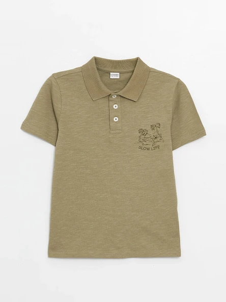 LCW Kids Haki Polo Yaka Baskılı Kısa Kollu Erkek Çocuk Tişört ürün görseli 1