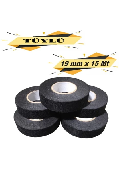 Tüylü Bez Bant Elektrik Kablo Bandı 19 Mm X 15 Metre 5 Adet ürün görseli 1