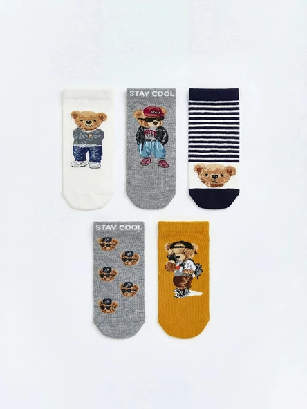 LCW Kids Karışık Ayı Teddy Desenli Erkek Çocuk Patik Çorap 5'li ürün görseli 1
