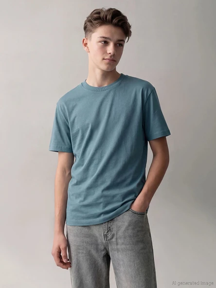 LCW Kids İndigo Bisiklet Yaka Erkek Çocuk Tişört ürün görseli 1