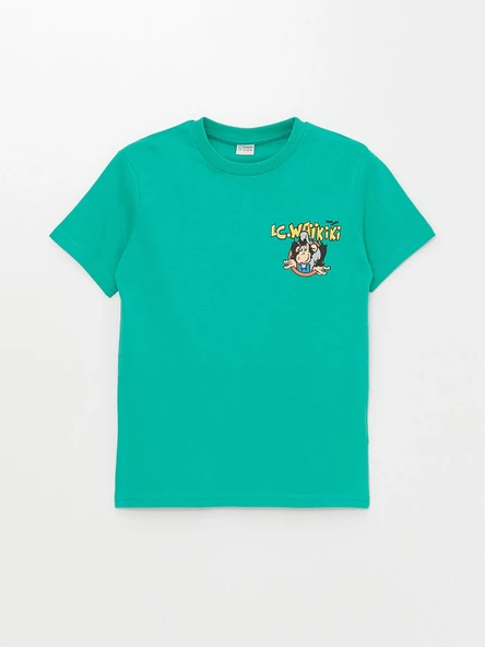 LCW Kids Yeşil Bisiklet Yaka Nostaljik Maymun Baskılı Kısa Kollu Erkek Çocuk Tişört ürün görseli 1