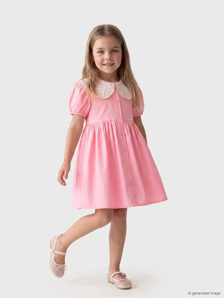 LCW Kids Pembe Bebe Yaka Kız Çocuk Elbise ürün görseli 1