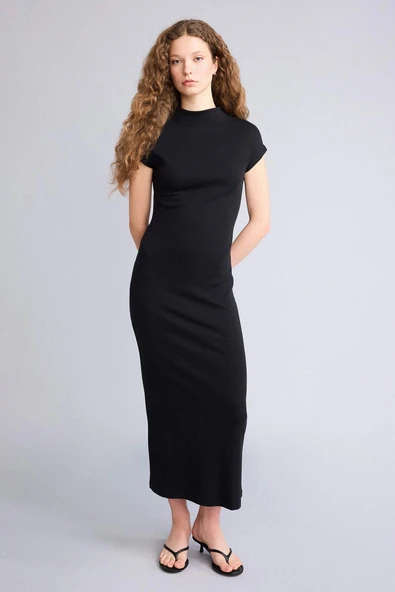 Defacto H0862AXBK81 Siyah Bodycon Vücudu Saran Modal Maxi Elbise ürün görseli 1
