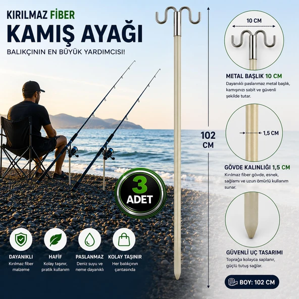 Hedyex Kırılmaz Fiber Kamış Ayağı 102 cm Çift Başlıklı Olta Tutucu 3 Adet ürün görseli 1
