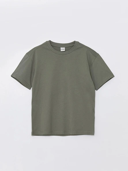 LCW Kids Haki Oversize Bisiklet Yaka Erkek Çocuk Tişört ürün görseli 1