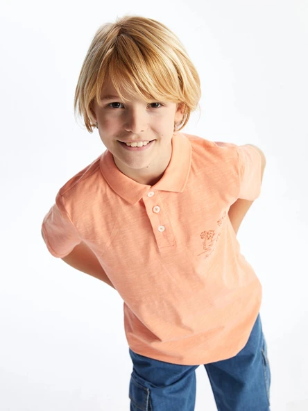 LCW Kids Turuncu Polo Yaka Baskılı Kısa Kollu Erkek Çocuk Tişört ürün görseli 1