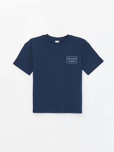 LCW Kids Lacivert Bisiklet Yaka Oversize Tok Kumaş Erkek Çocuk Tişört ürün görseli 1