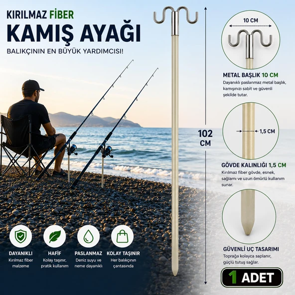Hedyex Kırılmaz Fiber Kamış Ayağı 102 cm Çift Başlıklı Olta Tutucu 1 Adet ürün görseli 1