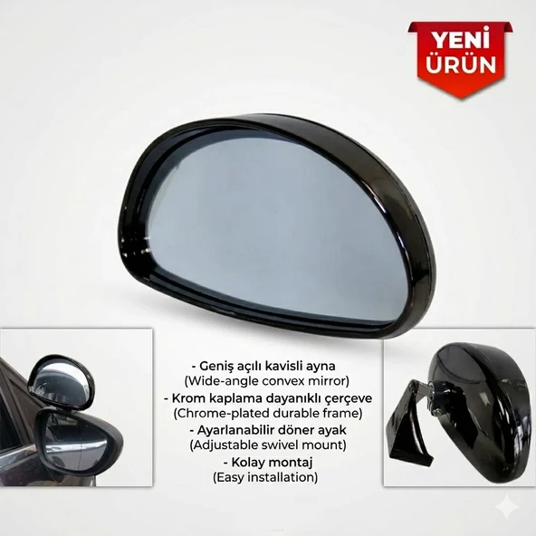 Siyah Yeni Model Kör Nokta Ayna Sürücü Kursu Eğitmen Ayna Üstü Dış Ilave Ayna Ebatı:14x7,5 Cm ürün görseli 1