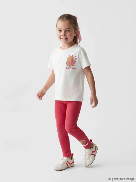 LCW Kids Ekru Capyfun Baskılı Kız Çocuk Takım ürün görseli 1