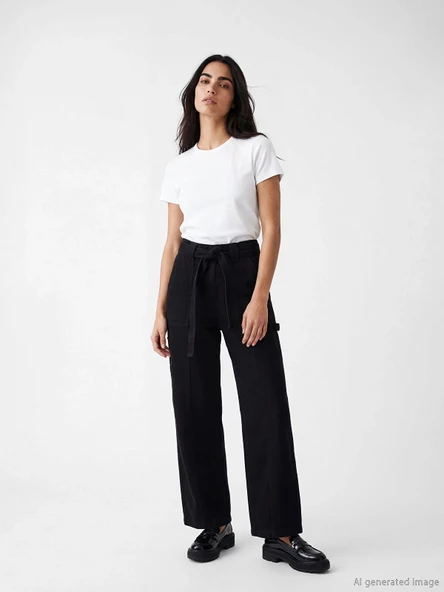 LCW Jeans Siyah Beli Kemerli Wideleg Kadın Jean Pantolon ürün görseli 1