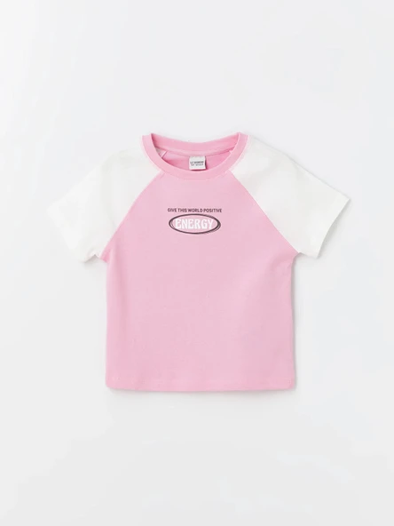 LCW Kids Pembe Bisiklet Yaka Baskılı Kısa Kollu Kız Çocuk Tişört ürün görseli 1