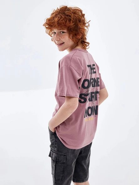 LCW Kids Pembe Oversize Bisiklet Yaka Erkek Çocuk Tişört ürün görseli 1