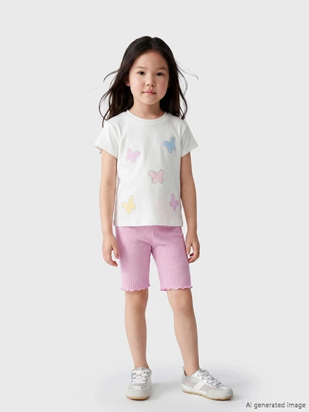 LCW Kids Beyaz Taşlı Kız Çocuk Fitilli Tişört ve Tayt ürün görseli 1