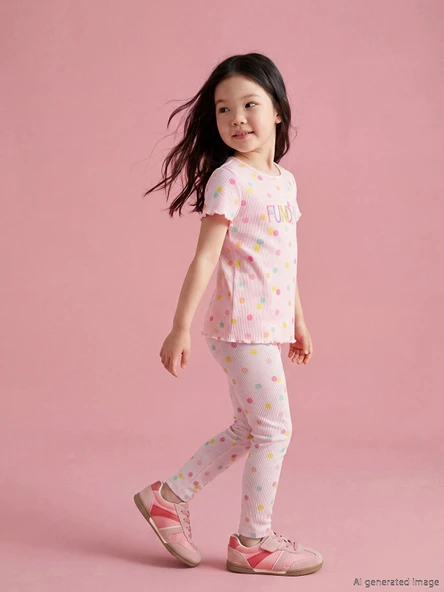 LCW Kids Pembe Puantiyeli Fitilli Kız Çocuk Tayt ürün görseli 1