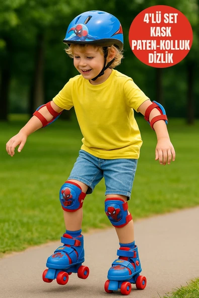 Spiderman Çantalı Kask, Dizlik ve Dirseklikli 4 Teker Paten Seti - 22 - 29 Numara için Ayarlanabilir ürün görseli 1