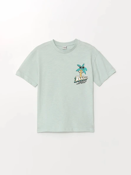 LCW Kids Turkuaz Oversize Bisiklet Yaka Erkek Çocuk Tişört ürün görseli 1