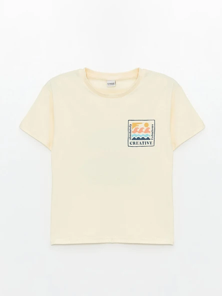 LCW Kids Bej Oversize Bisiklet Yaka Erkek Çocuk Tişört ürün görseli 1