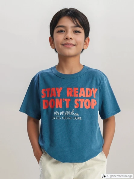 LCW Kids Petrol Bisiklet Yaka Baskılı Kısa Kollu Erkek Çocuk Tişört ürün görseli 1
