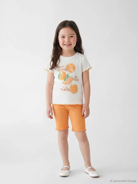 LCW Kids Ekru Baskılı Kız Çocuk Tişört ve Tayt ürün görseli 1