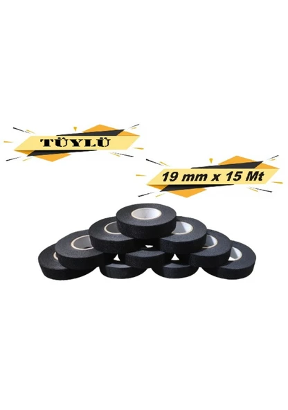 Tüylü Bez Bant Elektrik Kablo Bandı 19 Mm X 15 Metre 10 Adet ürün görseli 1