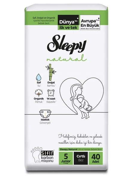 Sleepy Natural 5 Junior 11-18 Kg Cırtlı Bebek Bezi 40 Adet ürün görseli 1
