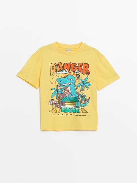 LCW Kids Sarı Oversize Bisiklet Yaka Erkek Çocuk Tişört ürün görseli 1