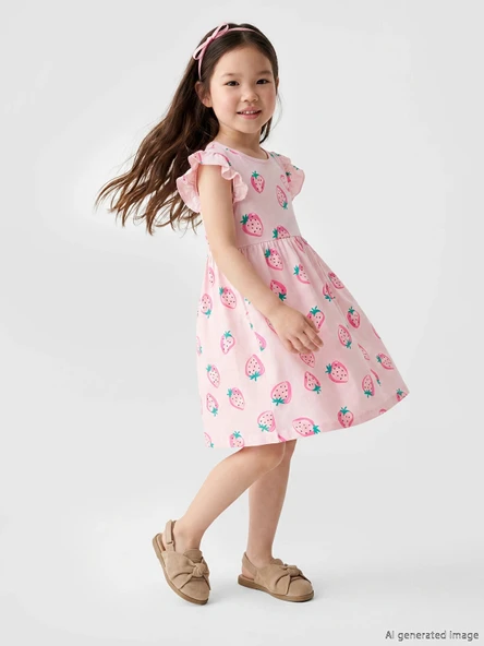 LCW Kids Pembe Kiraz Desenli Kız Çocuk Penye Elbise ürün görseli 1