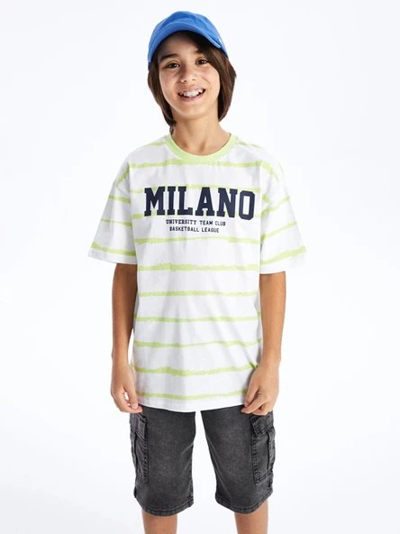 LCW Kids Yeşil Oversize Bisiklet Yaka Erkek Çocuk Tişört ürün görseli 1
