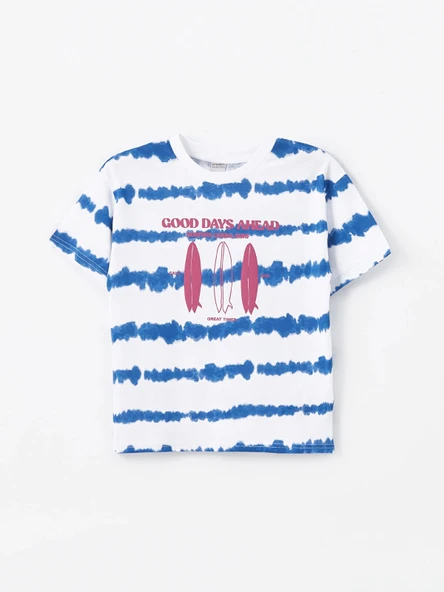 LCW Kids Beyaz Oversize Bisiklet Yaka Erkek Çocuk Tişört ürün görseli 1