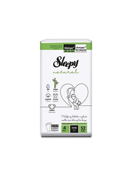 Sleepy Natural 4 Maxi 7-14 Kg Cırtlı Bebek Bezi 52 Adet ürün görseli 1