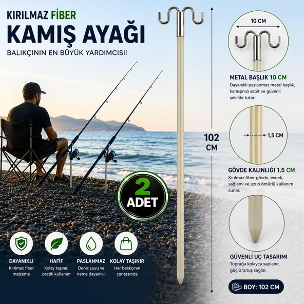 Hedyex Kırılmaz Fiber Kamış Ayağı 102 cm Çift Başlıklı Olta Tutucu 2 Adet ürün görseli 1
