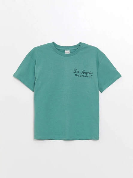 LCW Kids Yeşil Oversize Bisiklet Yaka Erkek Çocuk Tişört ürün görseli 1