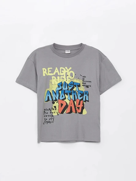 LCW Kids Gri Oversize Bisiklet Yaka Erkek Çocuk Tişört ürün görseli 1