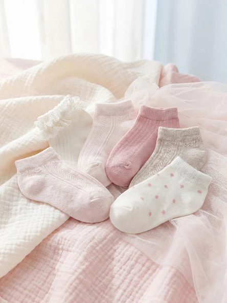 LCW baby Ekru Kız Bebek Patik Çorap 5'li ürün görseli 1