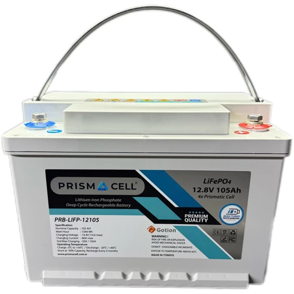 Prismacell Lifepo4 Akü 105A 105 Amper 12.8 Volt Lityum Marin, Karavan, 12V 100A Solar Akü Batarya ürün görseli 1